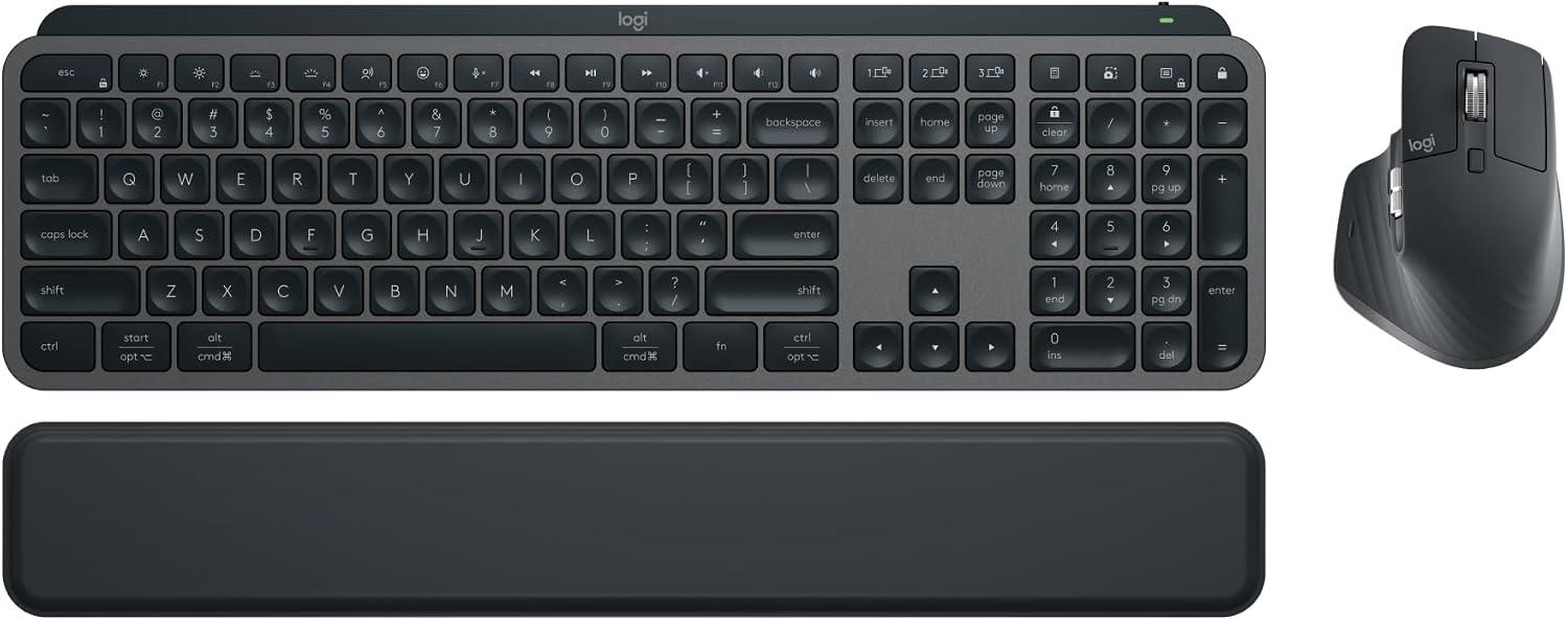 Combo Teclado e Mouse Sem Fio MX Keys S com Apoio para as Mãos, Conexão Bluetooth ou Receptor Logi Bolt, Iluminação Inteligente, Rolagem Rápida, Compatível com Windows, macOS, ChromeOS, Linux- Grafite