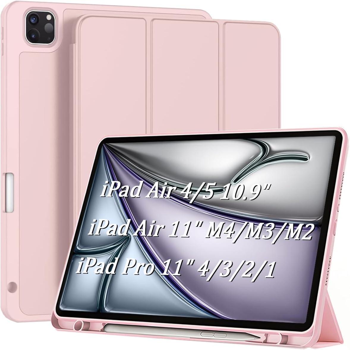 Capa para iPad Air 11 M4/M3/M2 (2026/2025/2024) Air 5ª / Air 4ª (2022/2020) iPad Pro 11 4ª / 3ª / 2ª / 1ª geração 10.9-11 Polegadas com Compartimento para Caneta Stylus Despertar Automático - Rosa