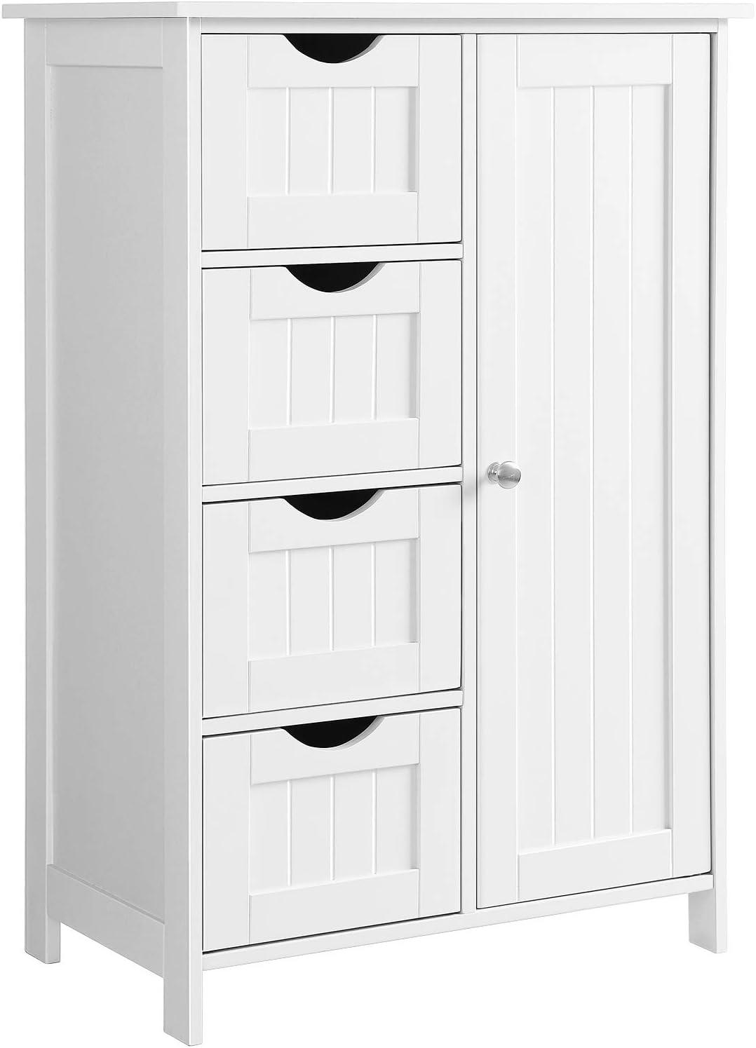 VASAGLE Gabinete de Banheiro de Chão com 4 Gavetas e 1 Porta, Armário Organizador Multiuso Autônomo com Prateleira Ajustável, Branco Nuvem BRLHC41W