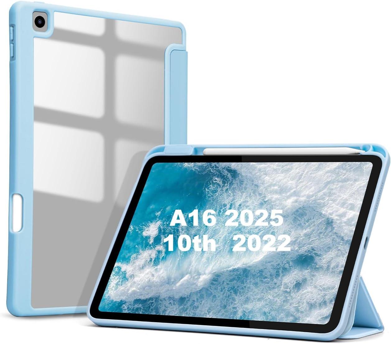 Capa para iPad (A16) de 11 polegadas (2025) e iPad de 10,9 polegadas (2022), com suporte fino, traseira rígida em policarbonato e função de ativação/desativação automática (Azul)
