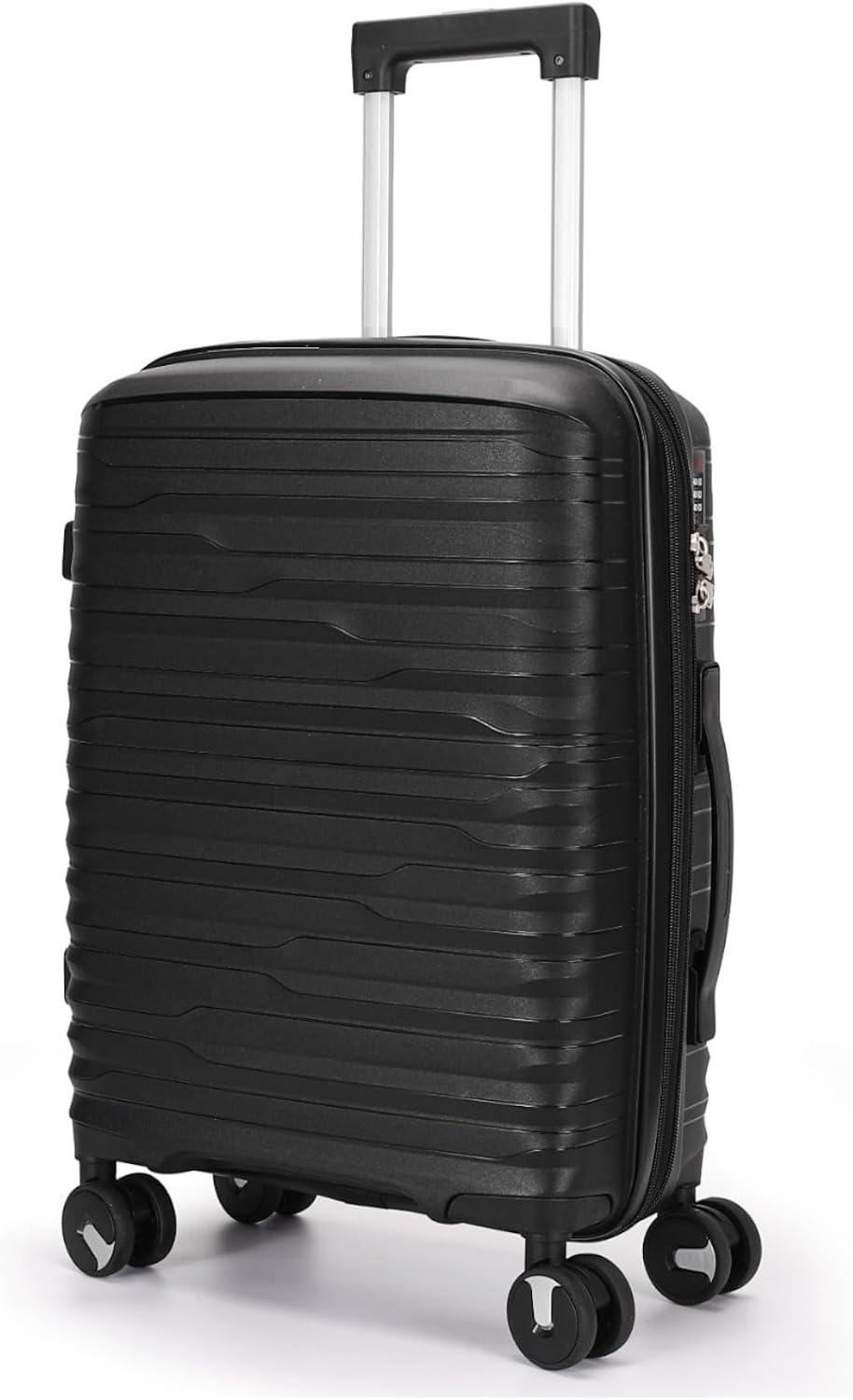 Mala De Bordo 10kg Polipropileno Viagem Medidas Padrão Anac Mala De Pequena De Mão 4 Rodas Duplas 360° Cadeado Segredo Zíper Antifurto Rígida Leve (PRETO, Pequeno)