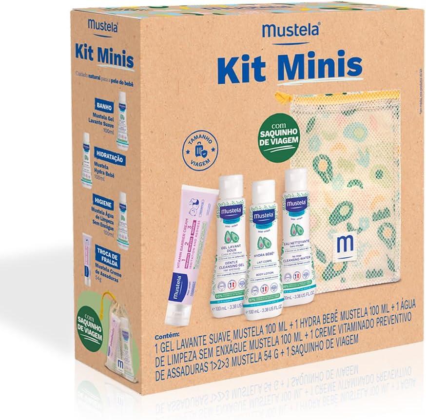 Mustela Kit Minis Travel Size - Gel Lavante + Hydra Bebê + Água de Limpeza + Creme Vitaminado Preventivo de Assaduras 54g - Nova Embalagem - Edição Limitada - Mustela Bebê e Criança