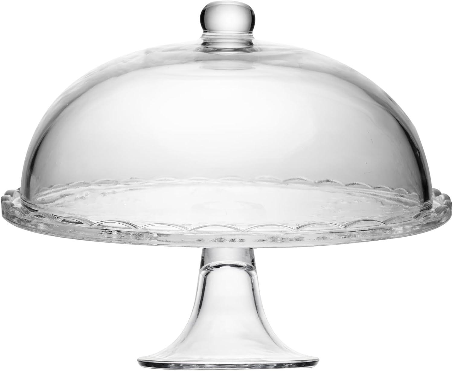 LYOR - Prato para Bolo com Pé e Tampa New Butterfly 30cm x 25cm Cristal Ecológico