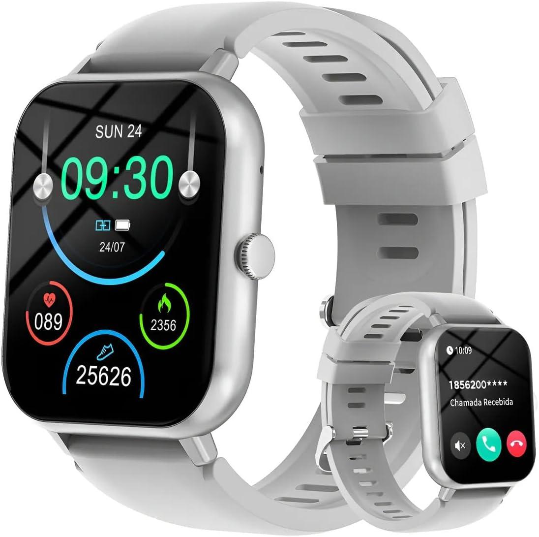 Bettdow SmartWatch, relogio smartwatch feminino com 1.83" Ecrã tátil, à prova d'água IP67, Recebimento de Notificações, relogio masculino com 100+ Modos Esportivos Faz e Recebe Ligações (Prata)