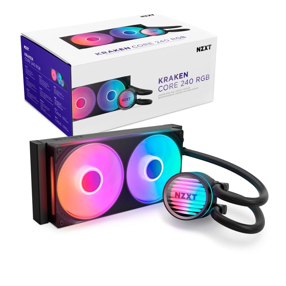 Water Cooler NZXT Kraken Core 240 RGB Preto Fan Duplas de Corpo Único 2x120mm Bomba 3100 RPM Intel LGA 1851/1700 AMD AM4 / AM5 RL-KR24C-B1
