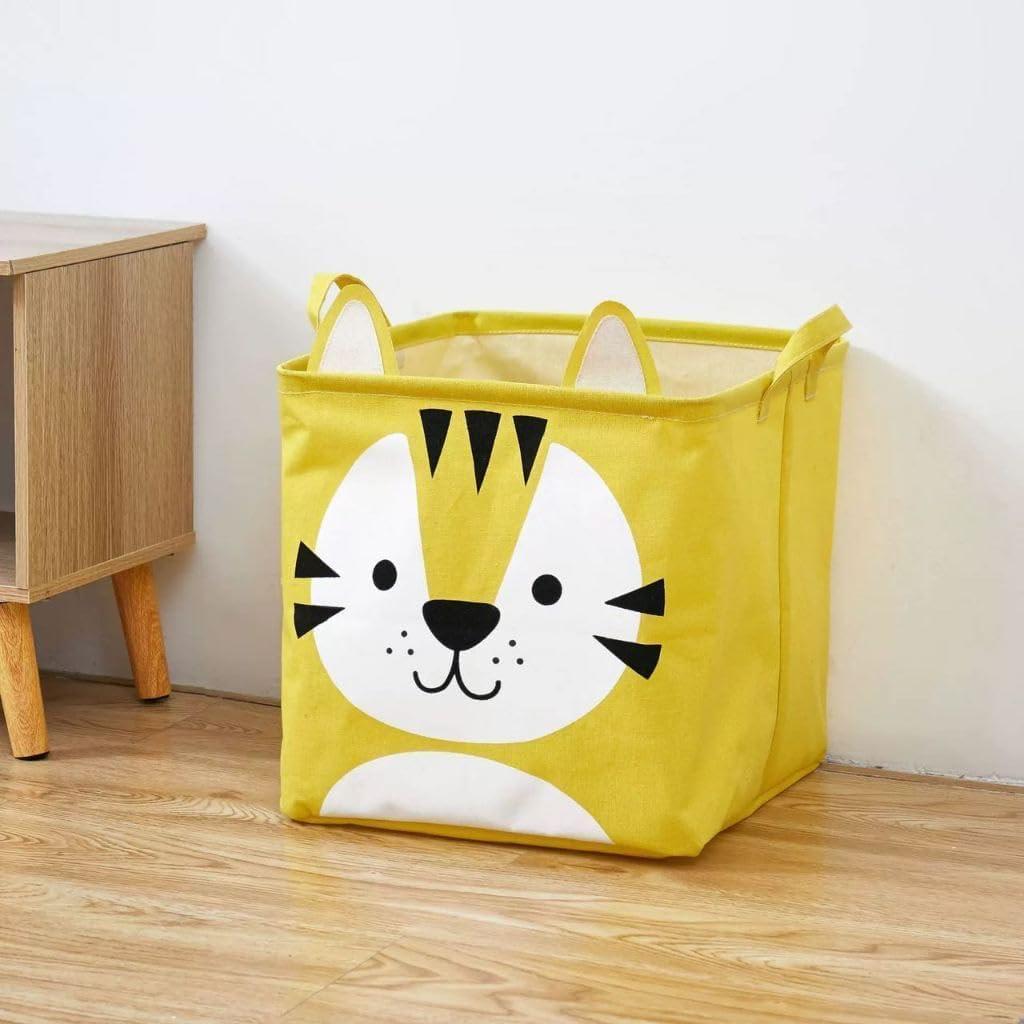 Cesto Organizador Dobrável Impermeável para Roupas Sujas, Brinquedos e Lavanderia (Tigre Amarelo)