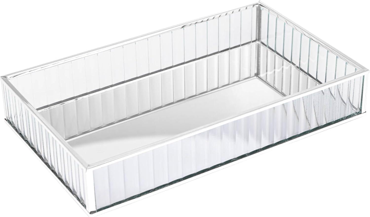 LYOR - Bandeja Retangular de Metal com Espelho Prateada 25cm x 15cm x 4cm