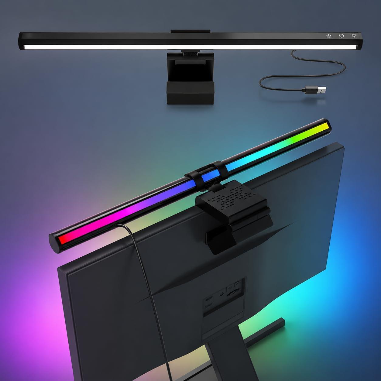 Light Bar, Luminaria Monitor, Light Bar Monitor, Barra de LED, Barra de Luz para Monitors 42cm, 16 Milhões de Cores, 45° Sem Reflexo, USB, para Setup Gamer, Escritório e Estudos