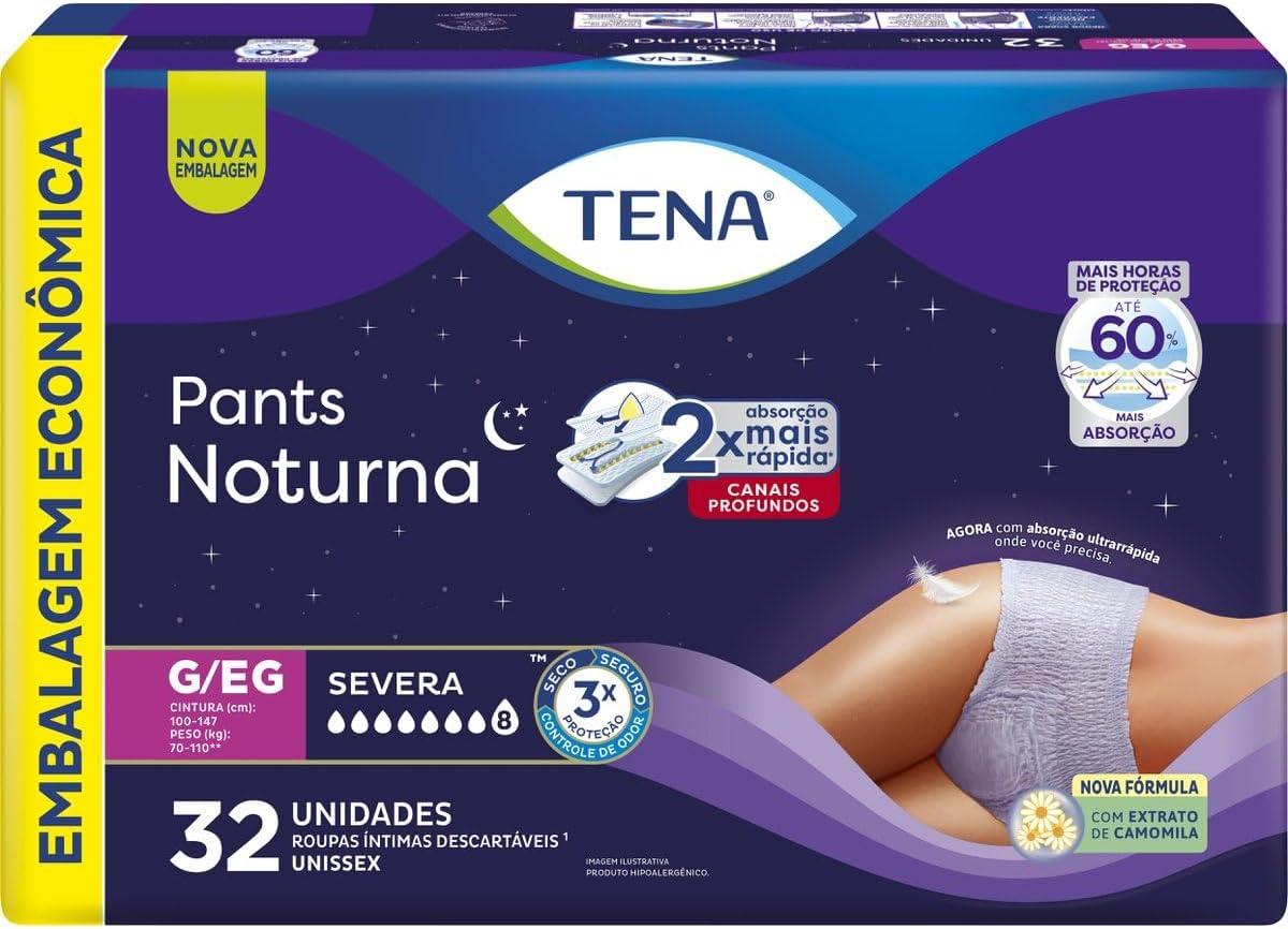 Tena Pants Noturna, Roupa Íntima para Incontinência Urinária, G/EG - Embalagem econômica, 32 unidades