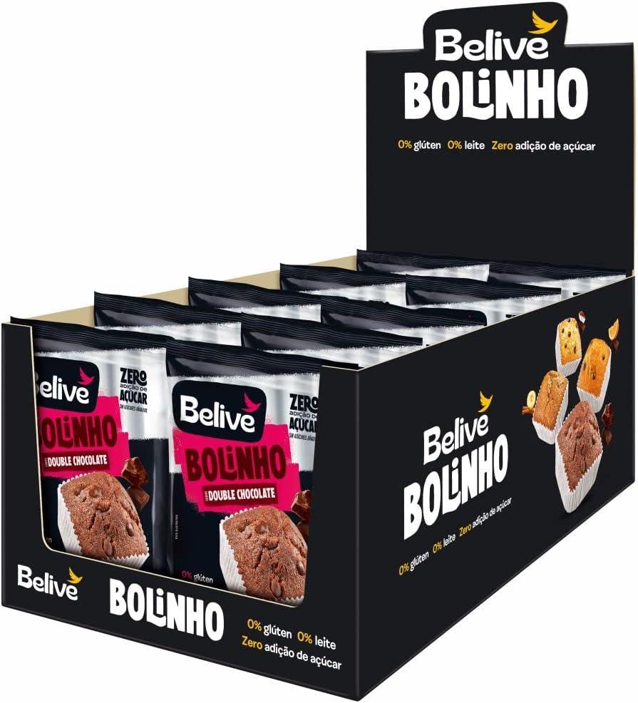 Caixa de Bolinhos de Chocolate Sem Açúcar Sem Glúten Sem Leite Belive 10 unidades de 40g