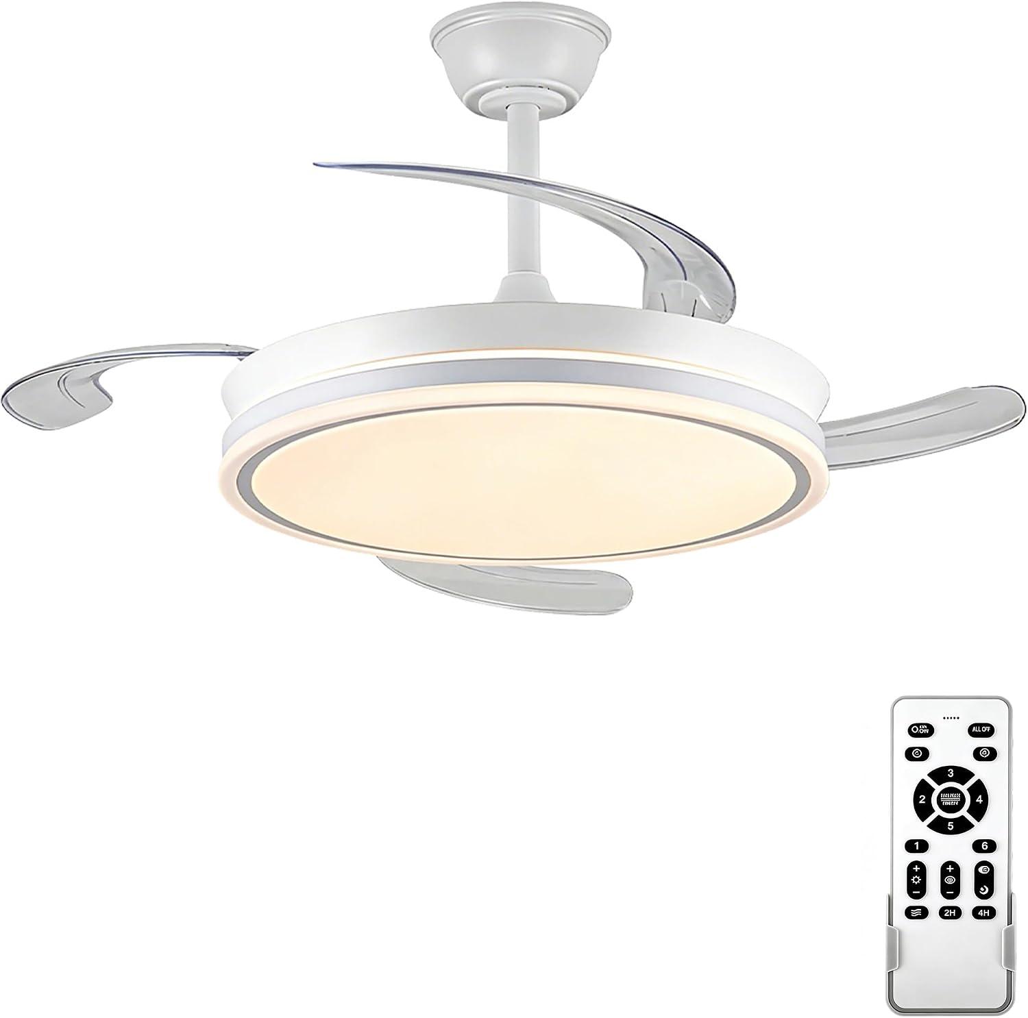 Ventilador de Teto Retrátil 42" Branco, Luz LED, Bivolt e Controle Remoto