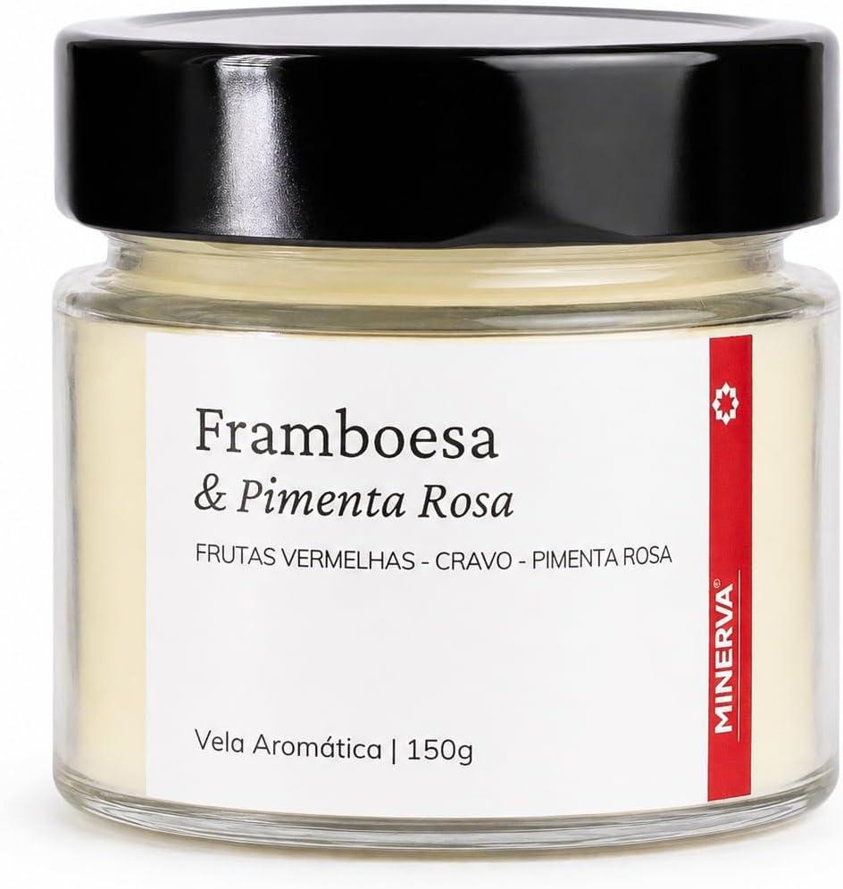 MINERVA - Vela Aromatica Artesanal Perfumada - 150g (Framboesa e Pimenta Rosa)