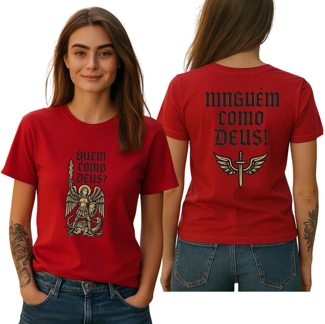 Camiseta Arcanjo São Miguel Feminina 100% Algodão Macia