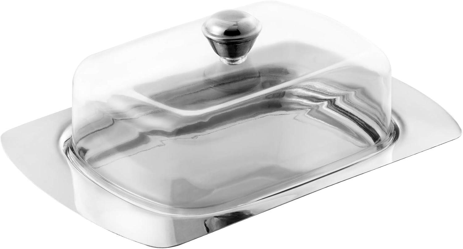 Mimo Style Manteigueira em Aço Inoxidável com Tampa de Acrílico. Armazene Manteiga e Queijo. Garante a Qualidade e Durabilidade de Seus Alimentos. Resistente e Durável, Perfeito para o Dia a Dia