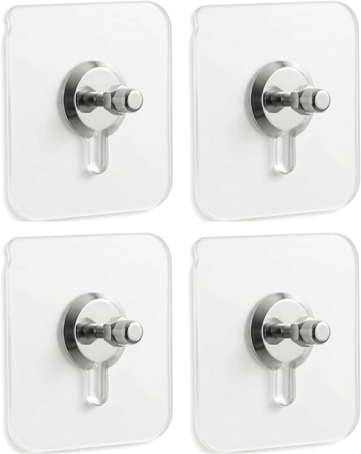 Kit Com 4 Ganchos Adesivos Premium, Cromado, Suporta até 3 kg, (Sem Furos na Parede)