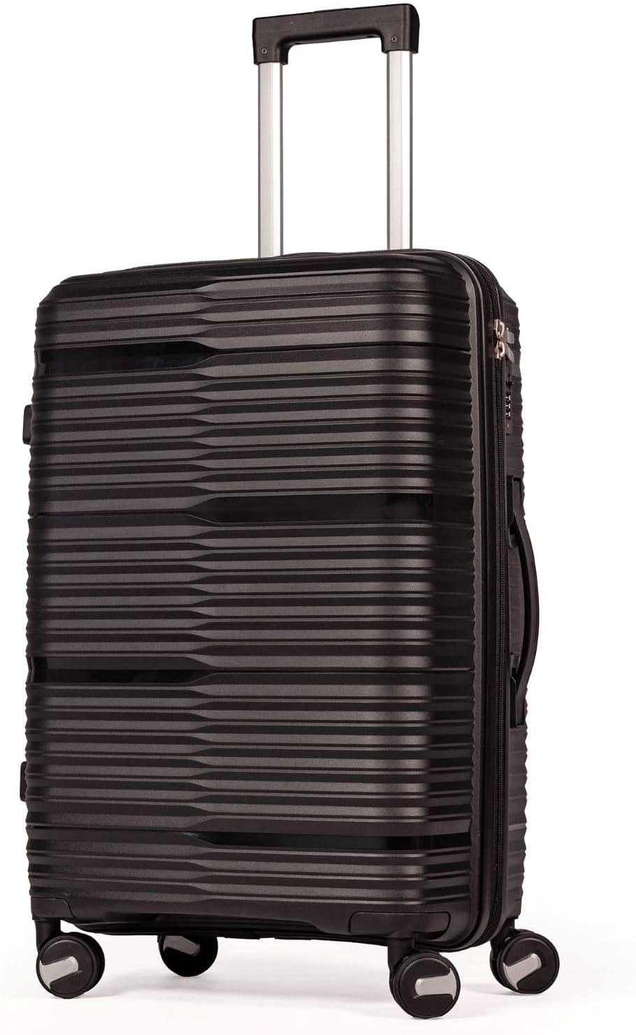 Mala De Viagem Média 23kg Polipropileno 4 Rodas Duplas 360 Fibra Rígida Tamanho M Leve Resistente Para Despachar (PRETO, médio)