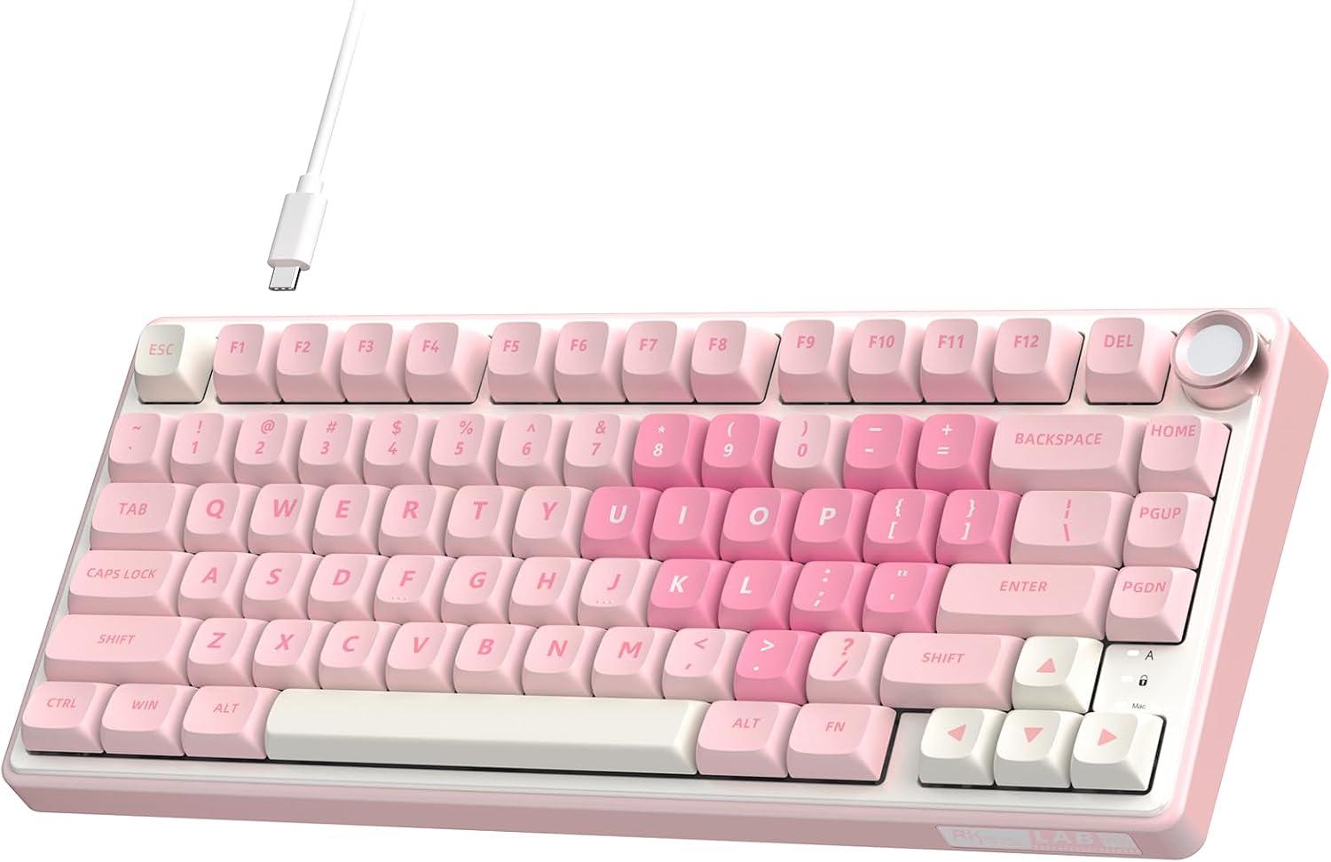 RK ROYAL KLUDGE Teclado mecânico com fio R75, rosa