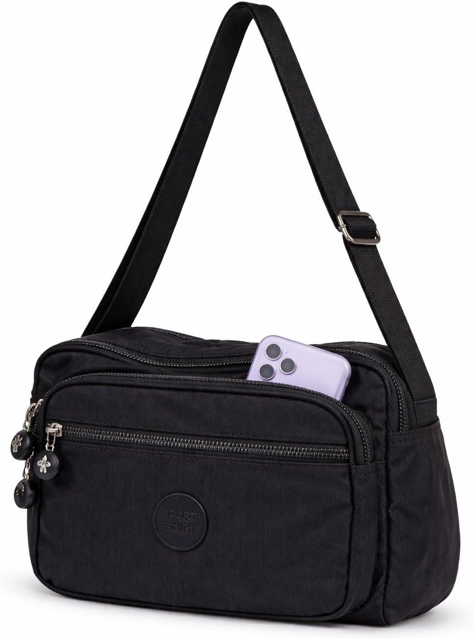 Bolsa Transversal Feminina Impermeável com Múltiplos Bolsos e Alça Ajustável, Bolsa em Poliéster Resistente para Trabalho, Faculdade, Viagem e Dia a Dia