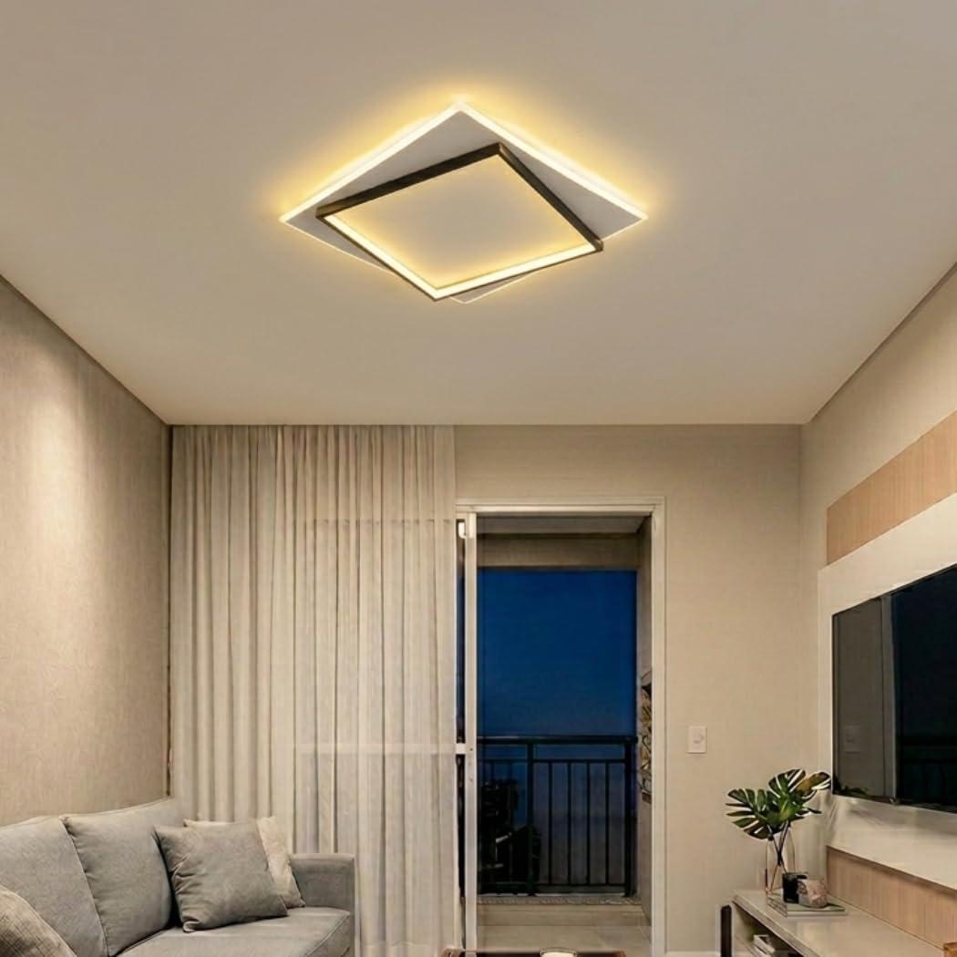 Luminária De LED Sobrepor Modelo Dois Quadrados Assimétricos Bivolt 3 cores em 1