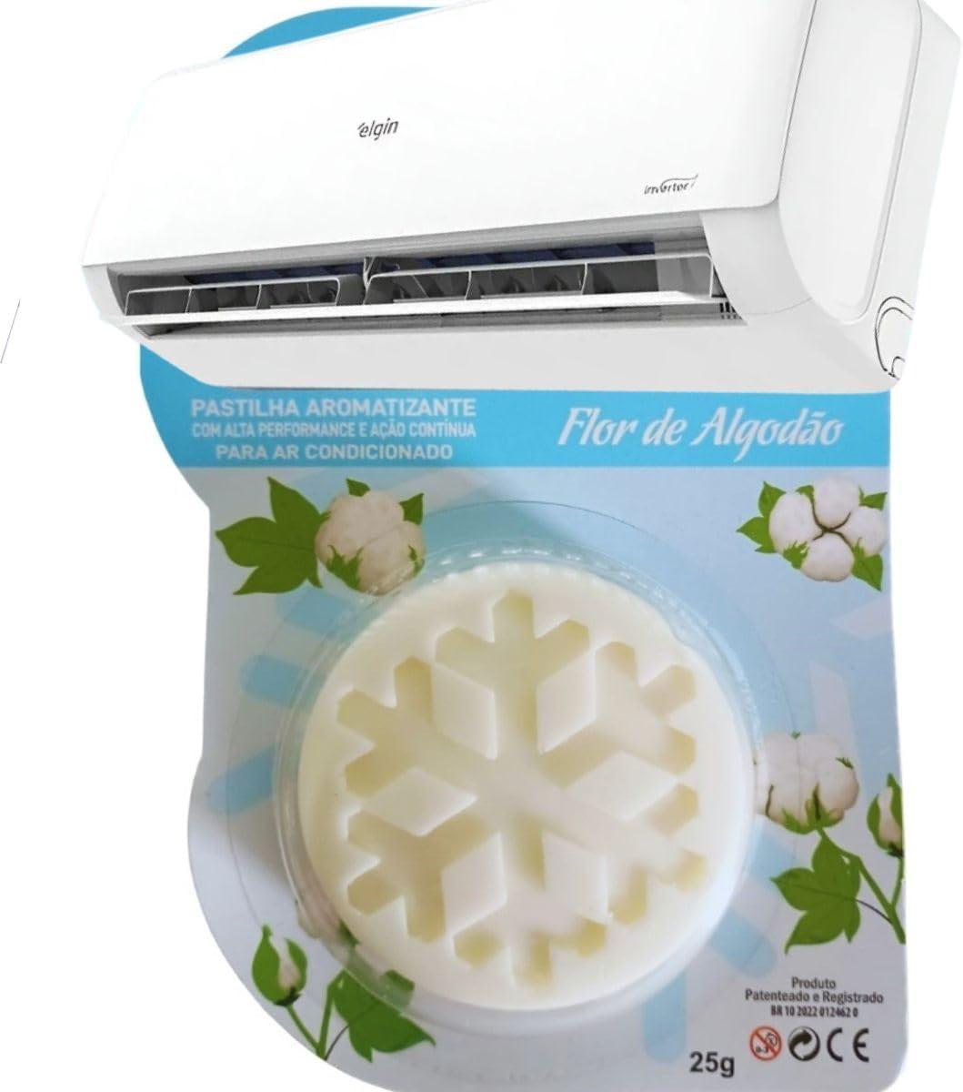 Pastilha Bactericida Aromatizante para Ar Condicionado Split – FLOR DE ALGODÃO (25g) Higienizadora Ação Neutralizadora de odores Aroma Contínuo ELIMINA MAU CHEIRO