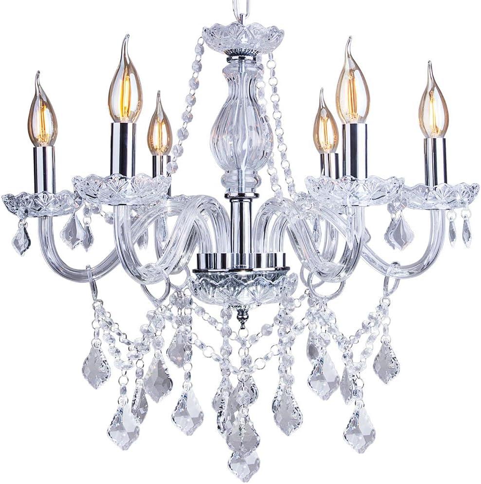 Lustre Sala de Jantar Pendente Luxo Candelabro de Cristal Legítimo France Nice 6 braços E14 Cristal:Transparente;Voltagem:110V/220V
