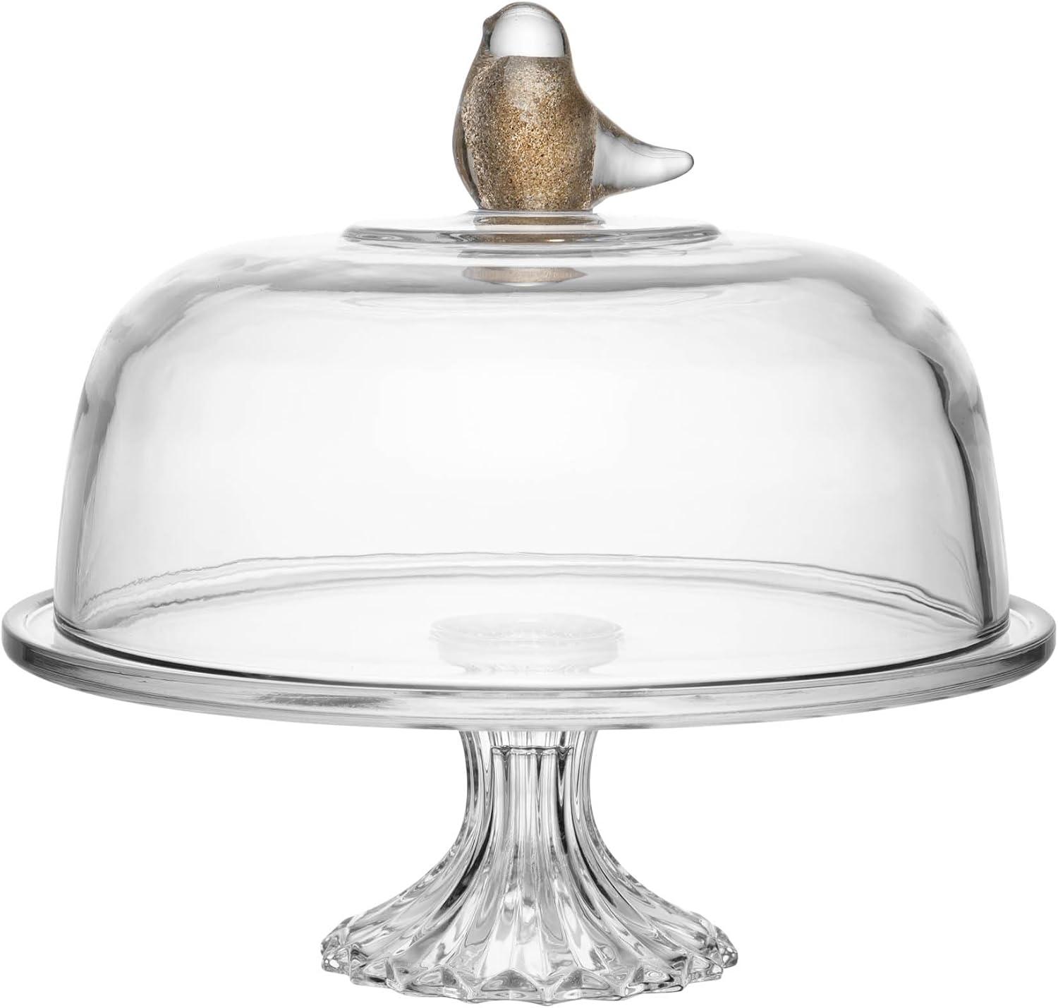 WOLFF - Prato para Bolo de Vidro com Pé e Tampa Bird 30cm x 29cm