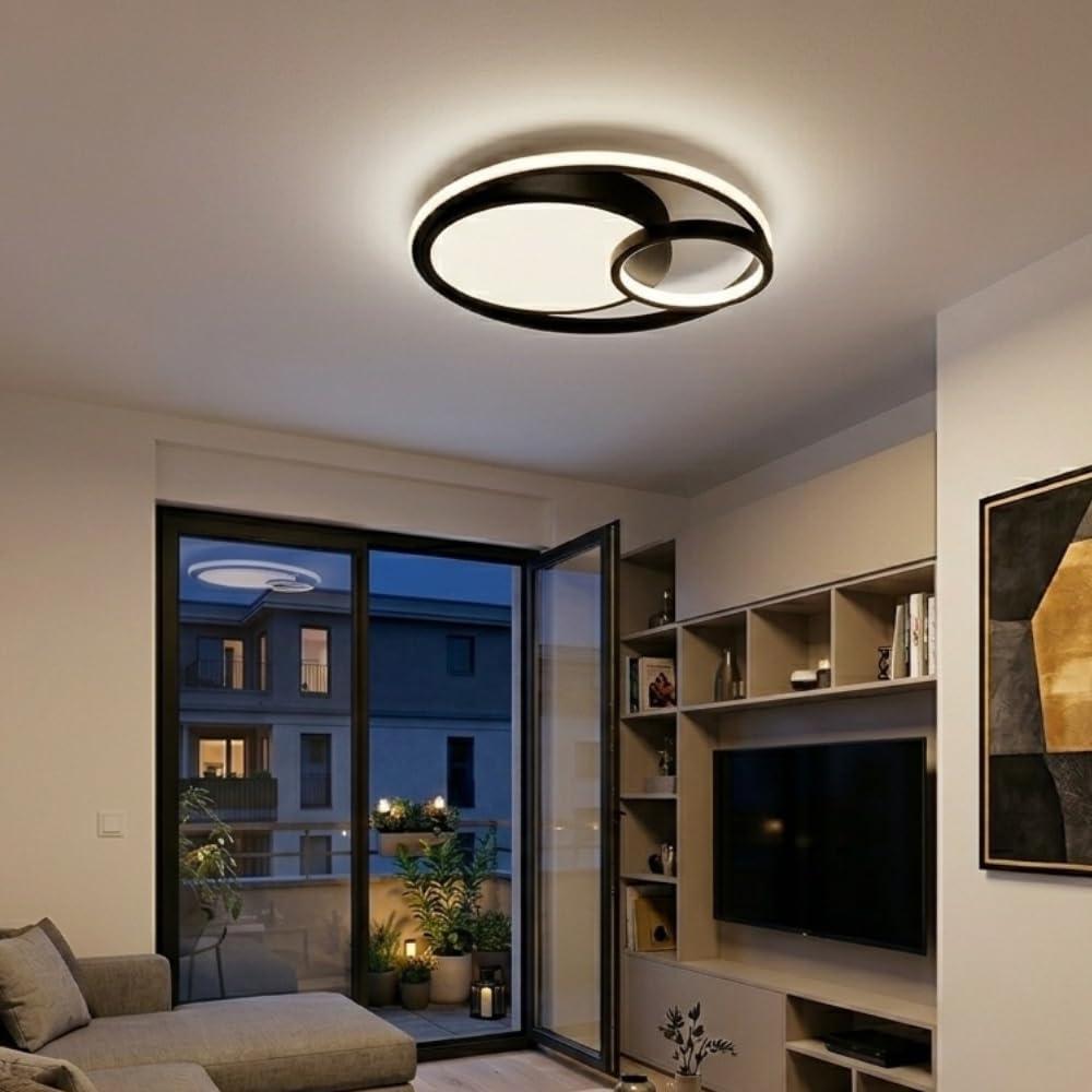 Luminária De LED de Sobrepor Redonda Bivolt 31W 3 Em 1 Com Luz Central Dupla (Preto)