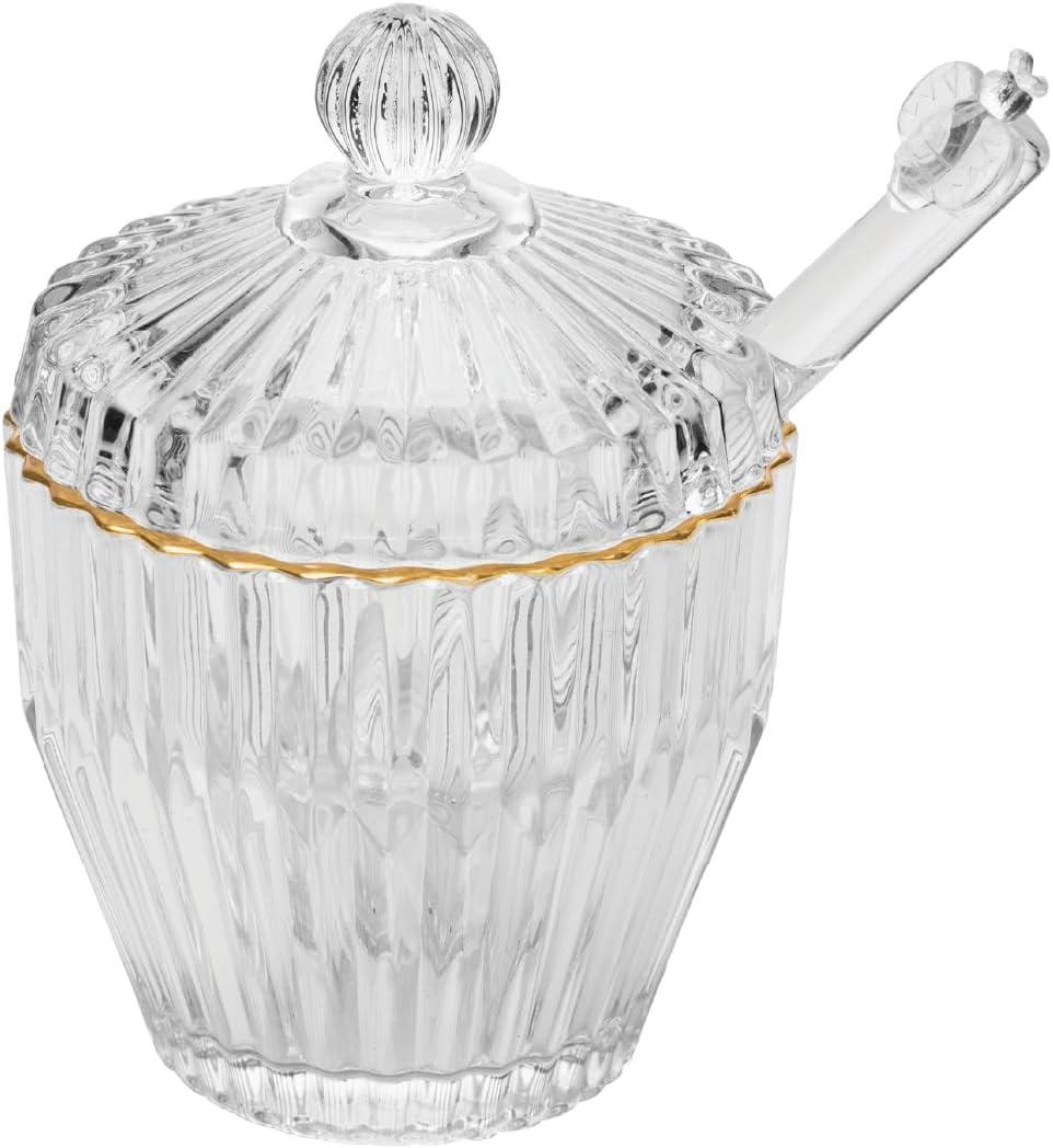 WOLFF - Meleira com Pegador e Tampa Imperatriz com Fio de Ouro 8cm x 8cm x 11cm Cristal Ecológico