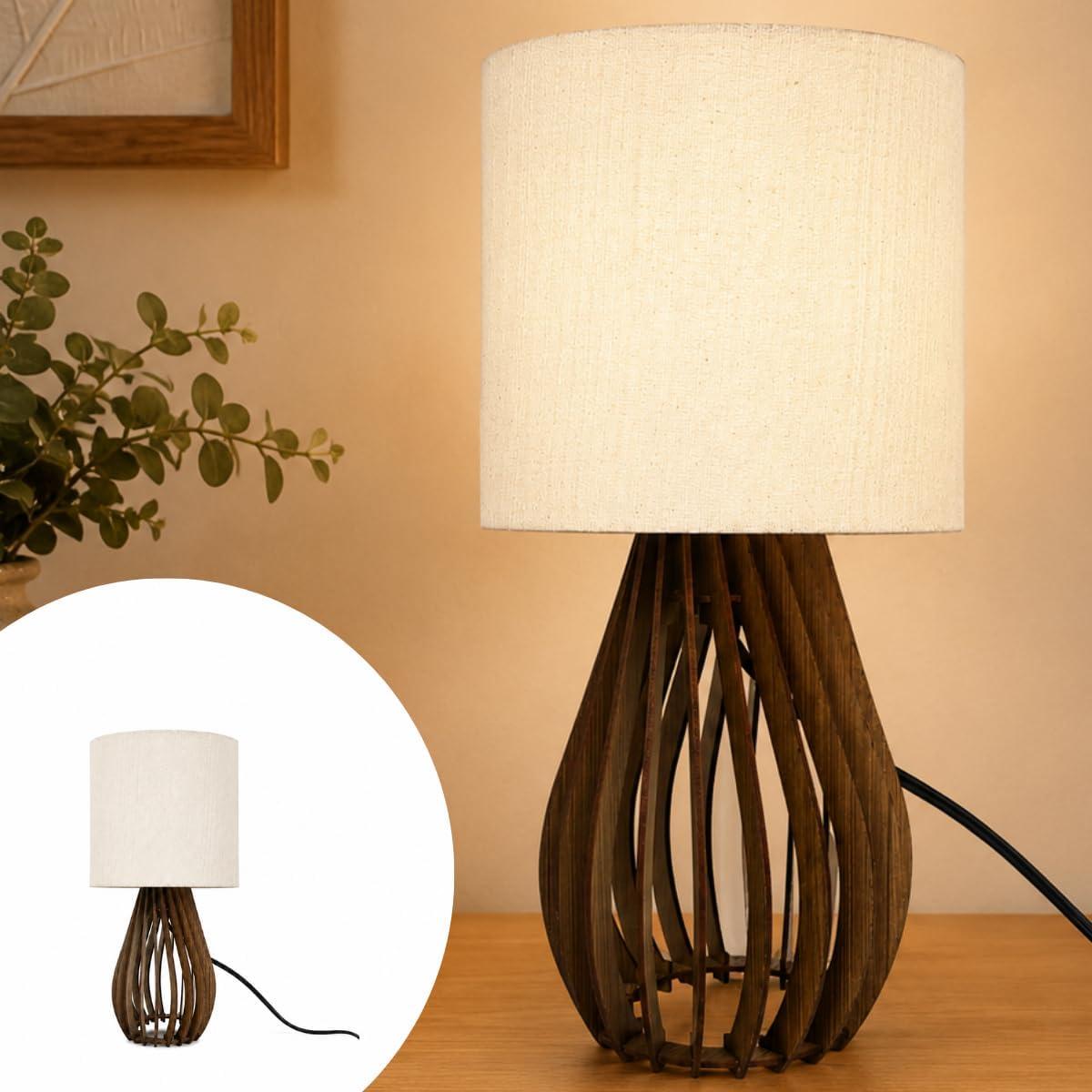 Abajur de Mesa Luminária Finese 42 Cm Cúpula Cor Clara Estrutura MDF Imbuia