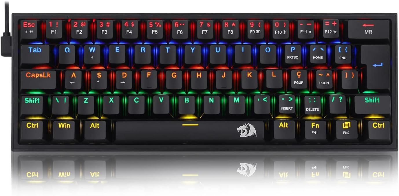 Redragon Teclado Mecanico Gamer Fizz Rainbow Preto Switch Azul
