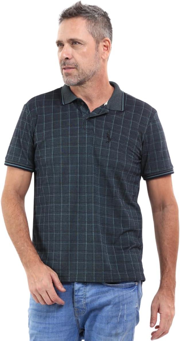 Camisa Polo Xadrez Masculina Piquet Jacquad Algodão Manga Curta