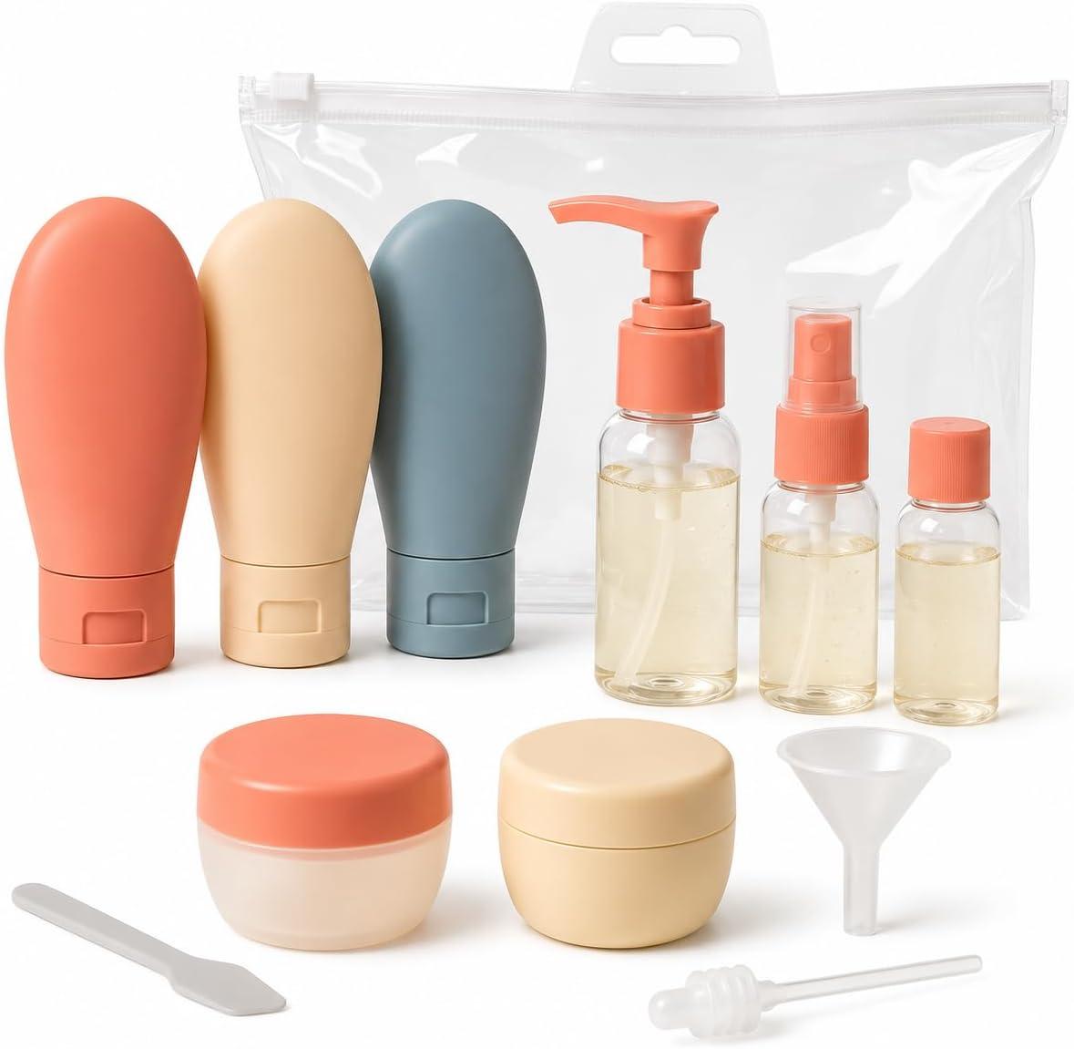 Kit Frascos para Viagem 11 Peças com Necessaire Transparente | Recipientes Reutilizáveis para Shampoo, Condicionador, Cremes e Cosméticos | Compacto, Organizador de Mala e Bagagem de Mão