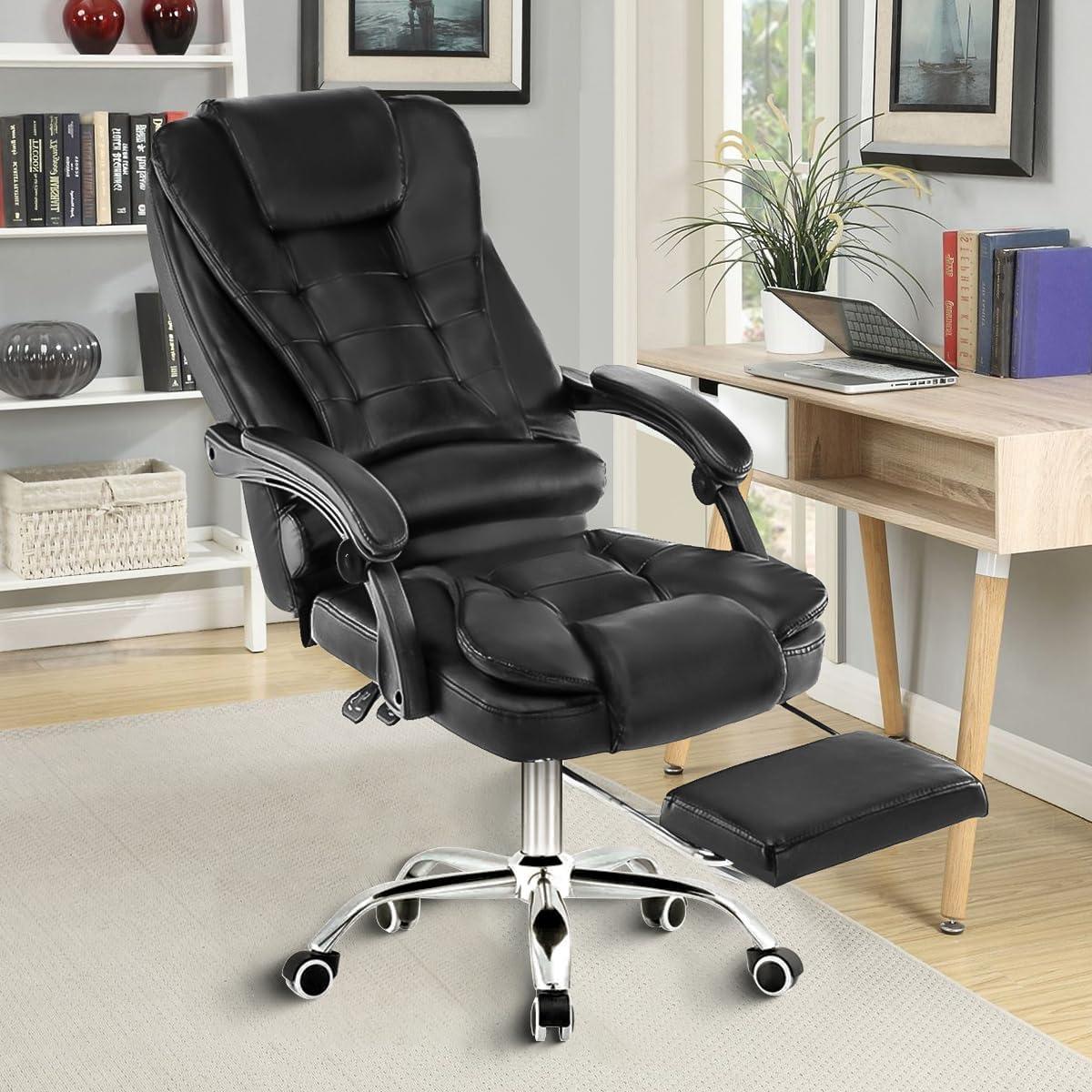 Cadeira de escritório presidente, cadeira de home office com apoio para os pés e encosto ajustávelPreto