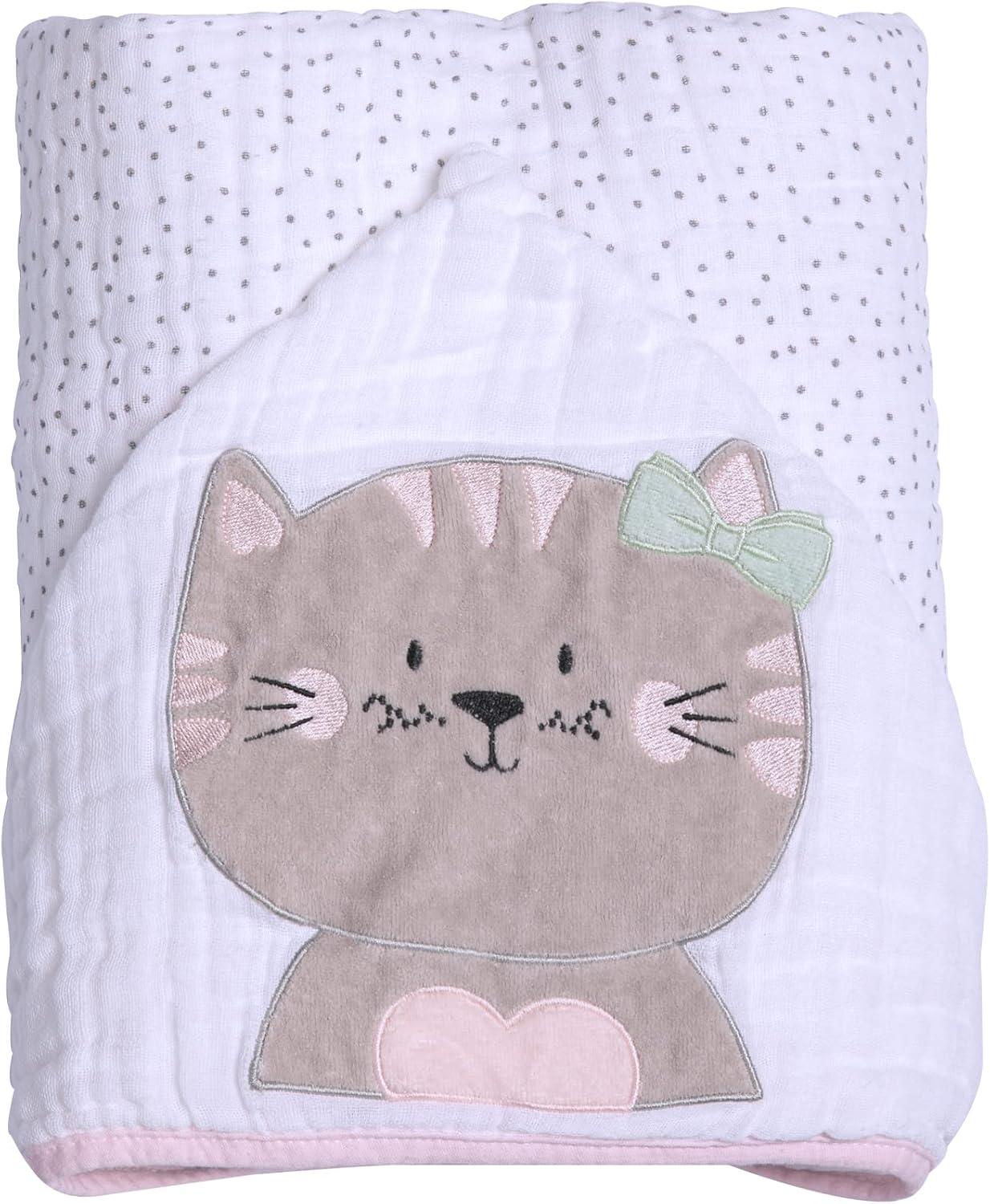 Toalha de Banho Soft Papi Friends com Capuz Bord para Bebê 90cm X 75cm, Branco/Rosa