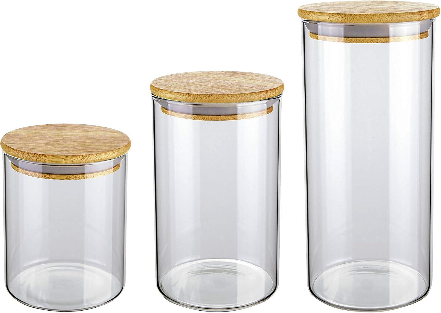 Euro Home - Conjunto com 3 Potes de Vidro Slim com Tampa Bambu - VDR6804-3