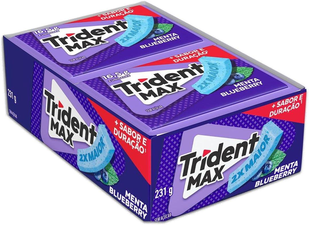 Chiclete Trident Max Menta Blueberry Sem Açúcar - Caixa com 14 unid. de 16,5g