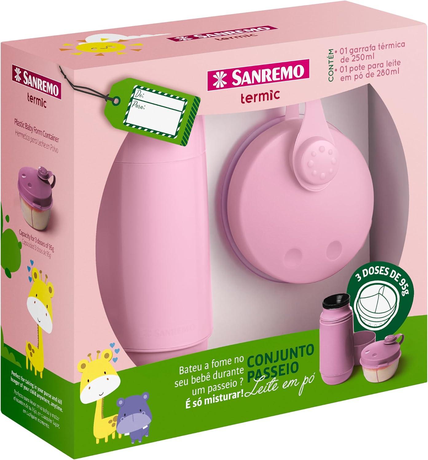 Sanremo - Conjunto de Garrafa Térmica de 250 ml e Pote Plástico com Divisória para Leite em Pó de 280ml, Linha Termic