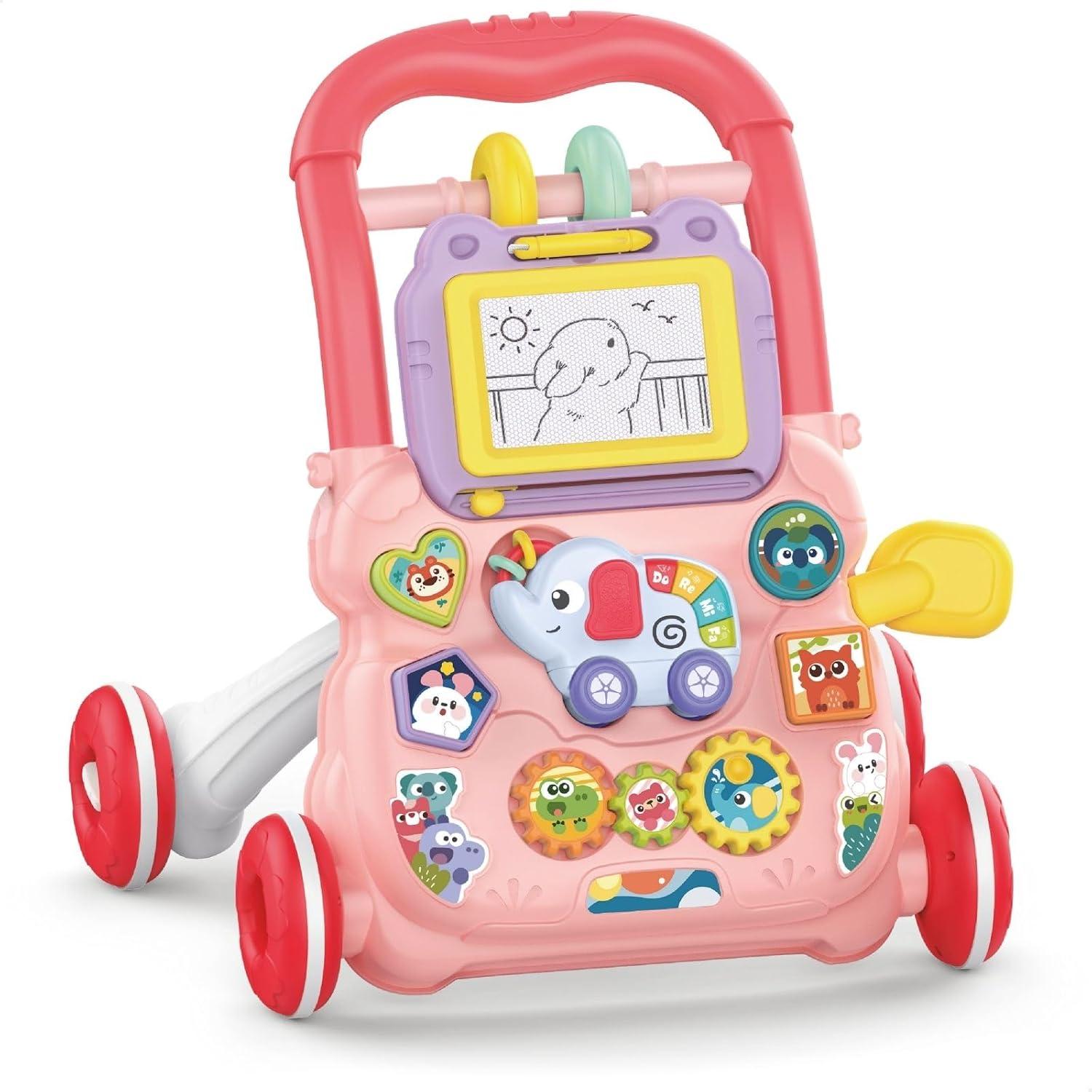 Andador Infantil de Empurrar Didático para Bebê Teclado Musical Lousa Mágica Brinquedo Educativo