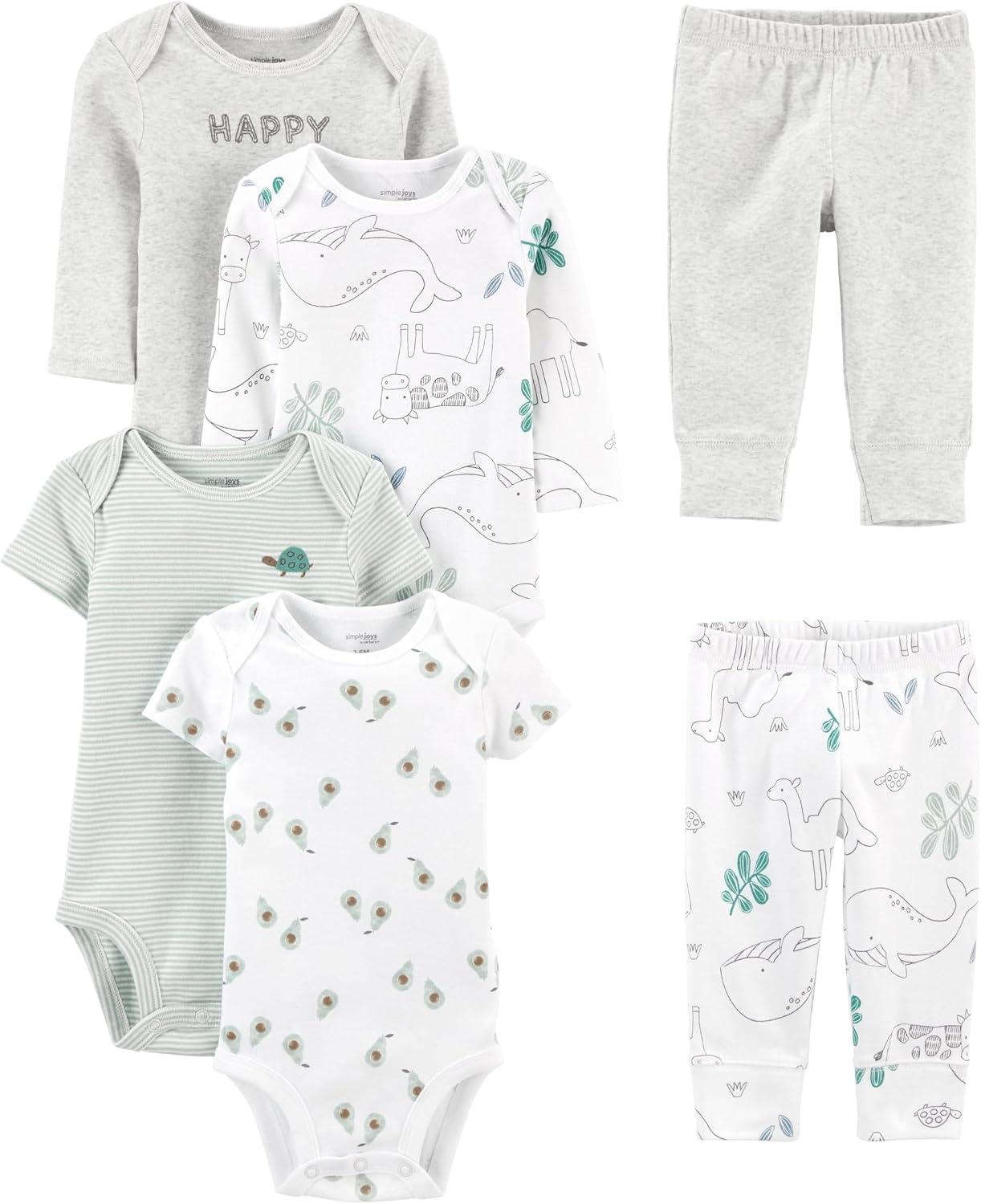 Simple Joys by Carter's Conjunto de 6 peças para bebês meninos (manga curta e comprida) e calça