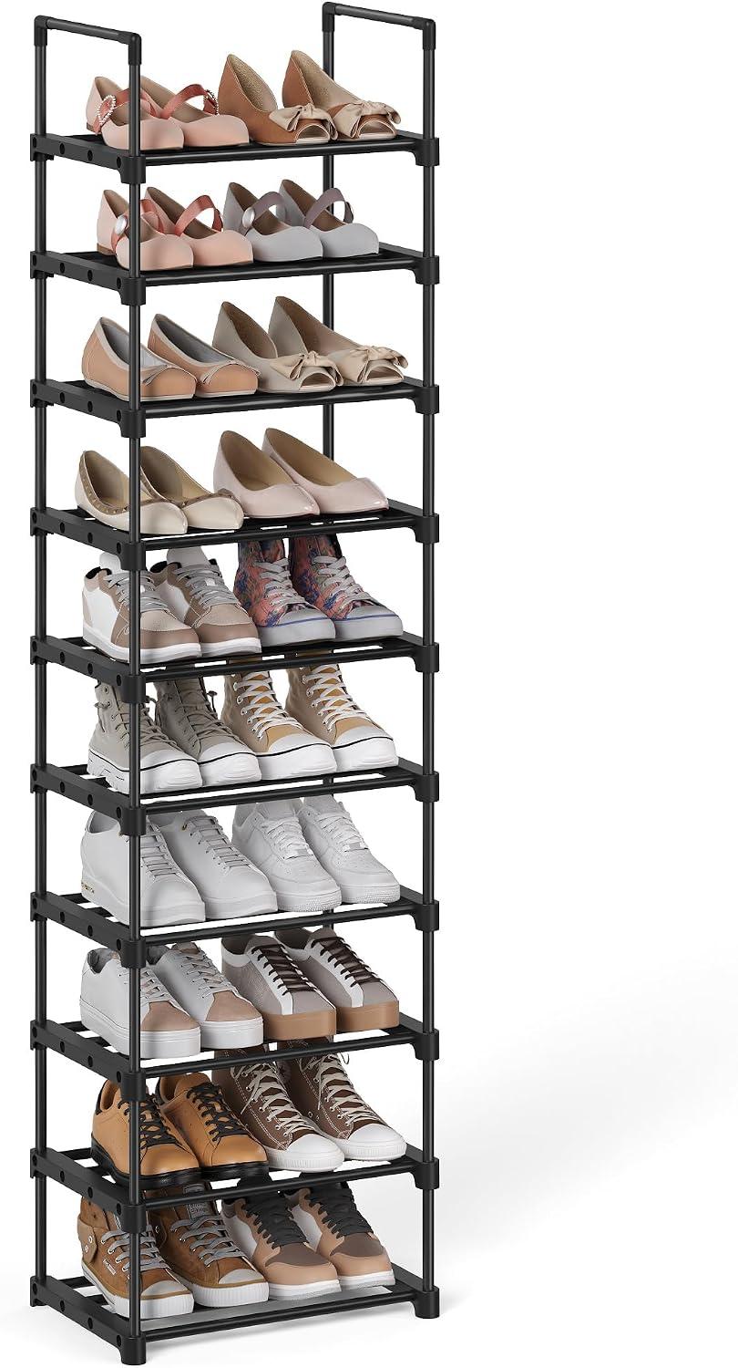 SONGMICS com 10 Níveis, Armário Aberto Alto, Estante para Sapatos, Armazenamento de Sapatos em Metal, Econômica em Espaço, 30 x 45 x 174 cm, Preto BRLSA25BK