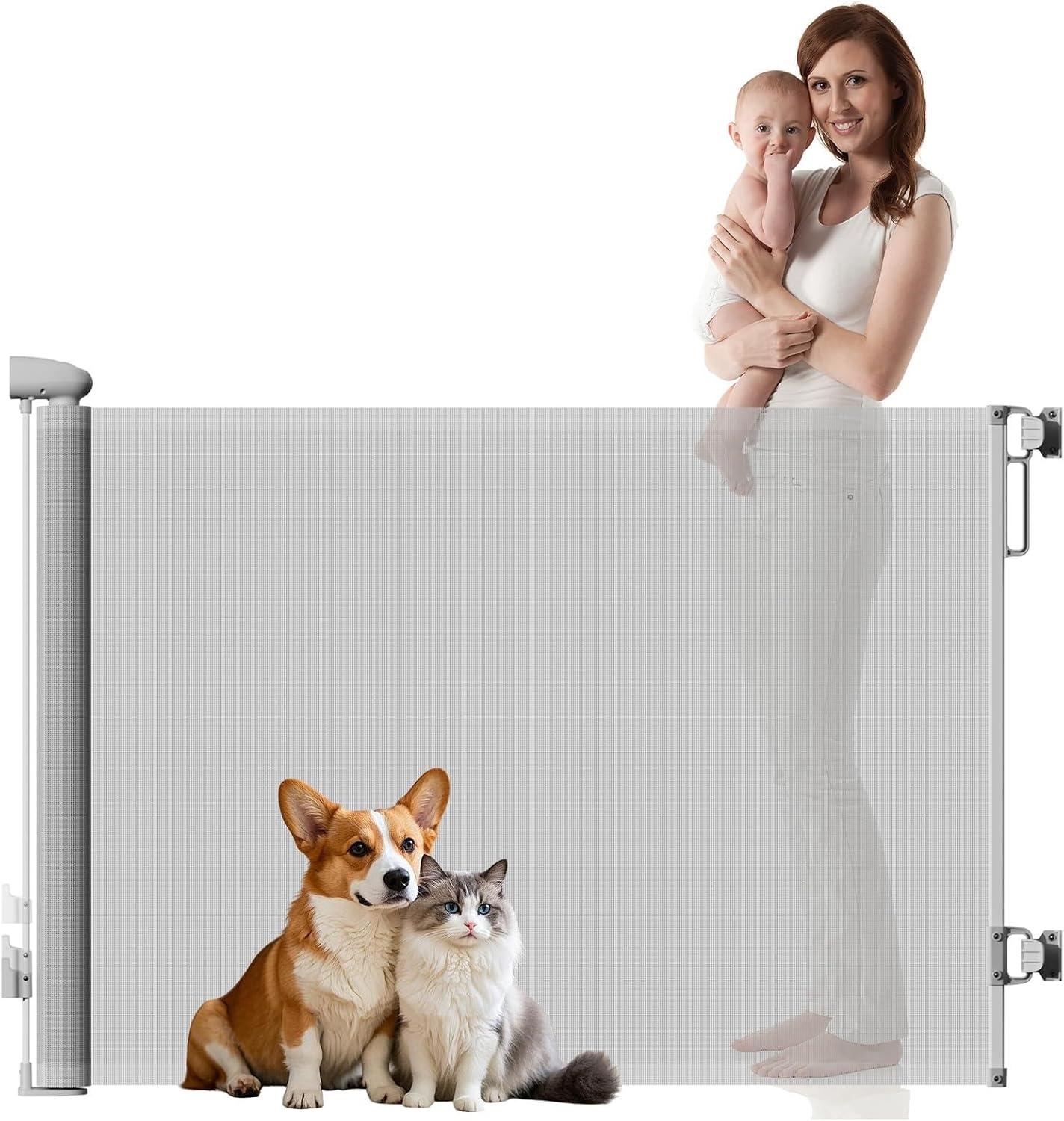 3M Portão Grade Retrátil de Proteção para Bebês e Cachorros, Portão de Segurança Bebê Pet, com Mecanismo de Bloqueio, para Escada, Cozinha, Varanda, Instalação por Furação