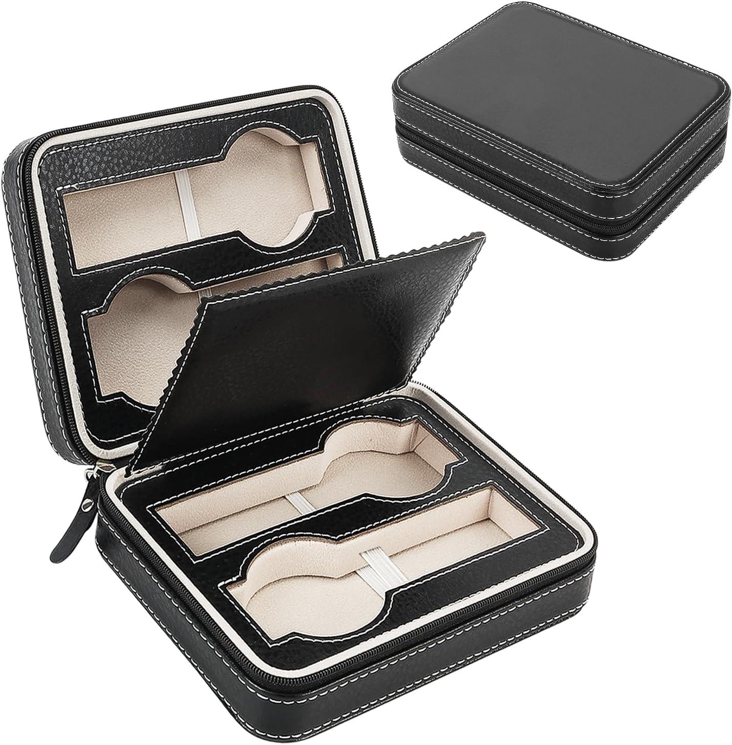 Estojo para 4 Relógios em Couro Sintético, Estojo de Viagem para Relógio, Porta Relógio Masculino, Caixa de Armazenamento de Relógio com Tampa, Porta Relógios Maleta Organizadora