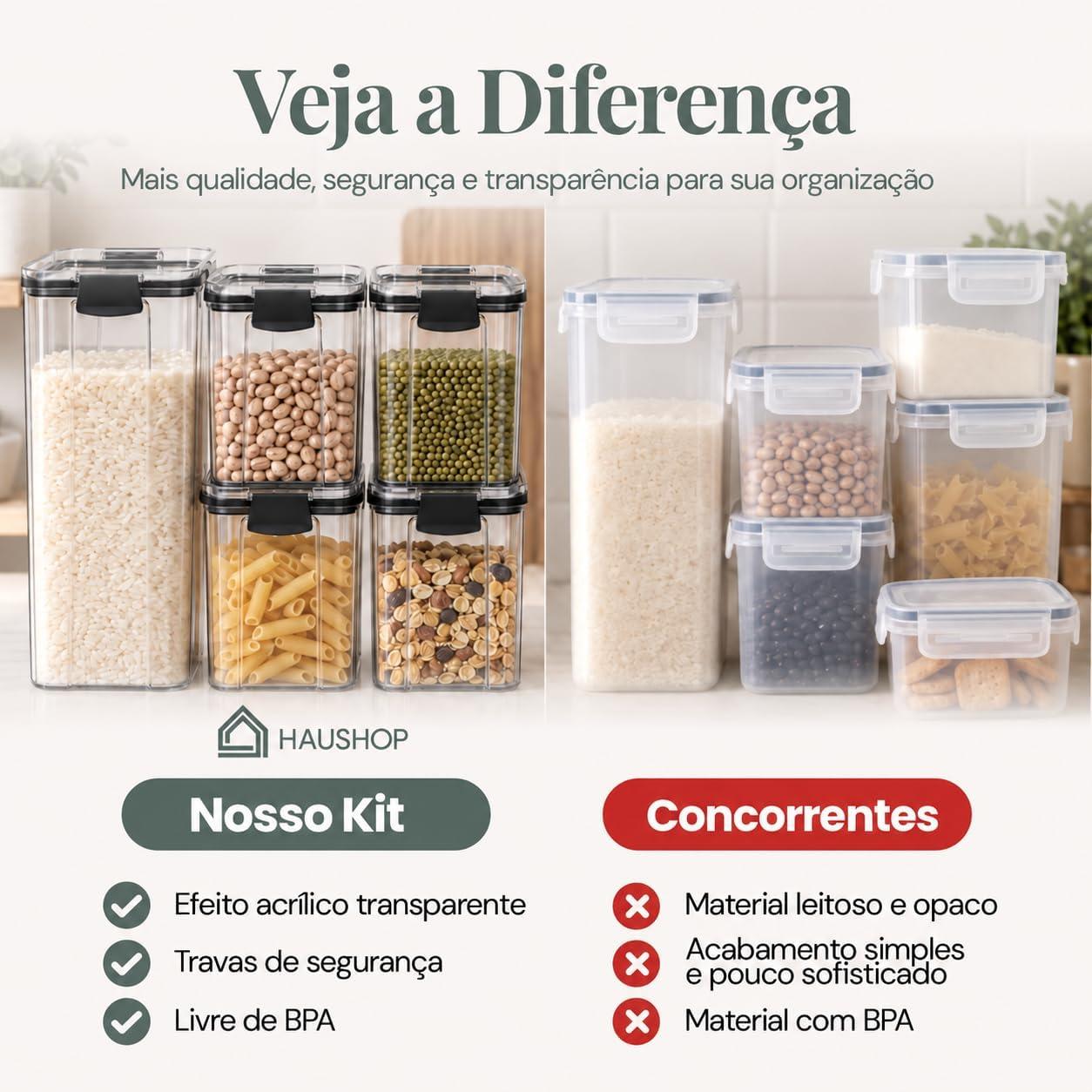 Pote Hermético Haushop Kit Potes Herméticos 12 Unidades Para Alimentos Seguro Transparente