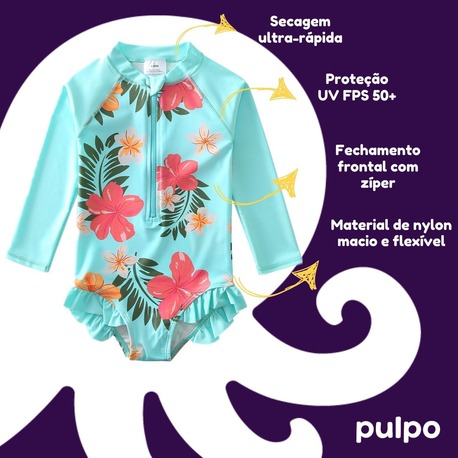 Pulpo Maiô Menina Manga Longa Nylon Proteção UV 50+ by Acqua di Mare