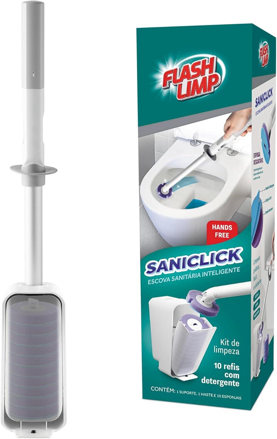 Flash Limp - Escova Sanitária Com Refil Descartável Saniclick - BAN2659 - PP Branca e Cinza
