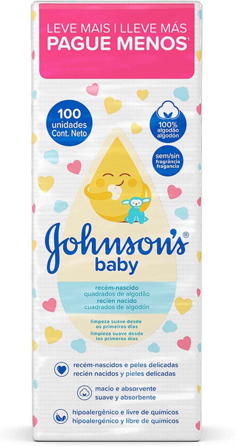 Quadrados de Algodão Johnson's Baby, Recém-Nascido, 100 Unidades