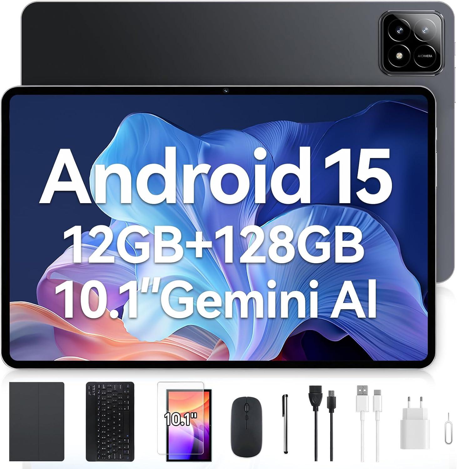 Tablet Xixaomiro S11 Pad 10.1" Android 15, 128GB ROM + 12GB RAM, Tela 120Hz, Octa-Core, Câmera 13MP + 5MP, Bateria 8000mAh, Kit com Teclado, Mouse e Caneta Stylus para Trabalho e Estudos (Cinza claro)