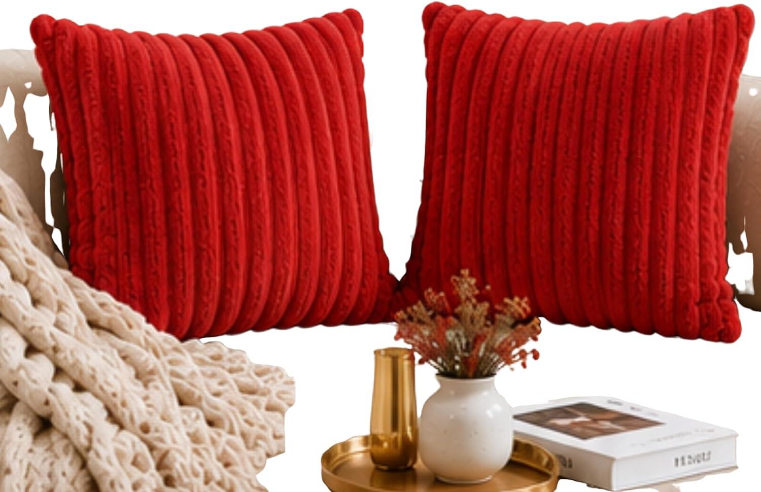Capa de Almofada, Kit com 2 Capas Decorativas em Pelúcia, Plush, Luxuoso, Toque Suave, Desenhos em Relevo, Sala - Casa e Decoração (Vermelha)