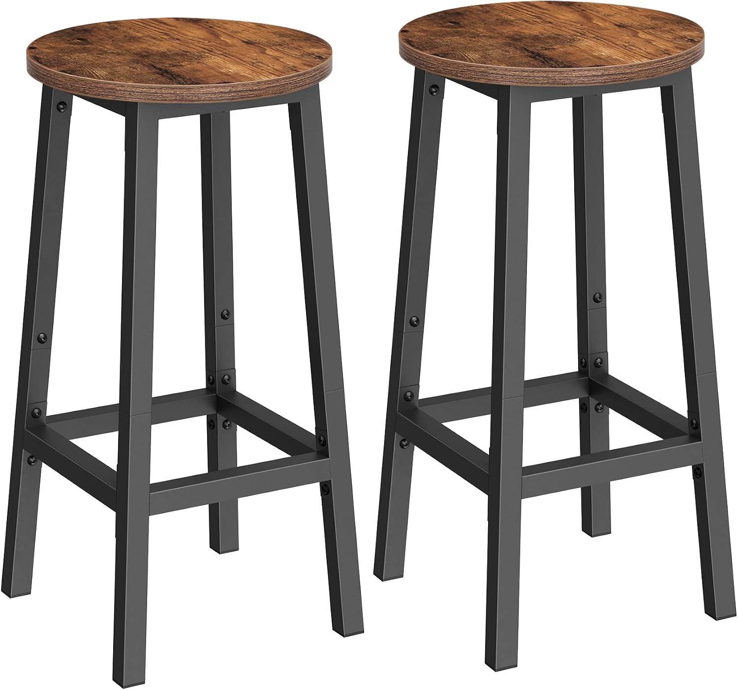 VASAGLE Conjunto de 2 Banquetas, Cadeiras para Cozinha, Banquetas com Estrutura de Metal e Apoio para os Pés, Fácil de Montar, Marrom Rústico e Preto BRLBC032B01