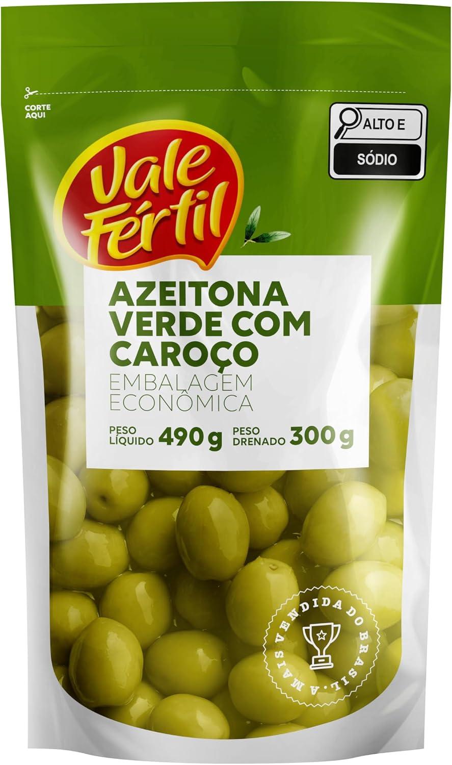 Vale Fértil Azeitona Verde Em Conserva Com Caroço Sachê 300G